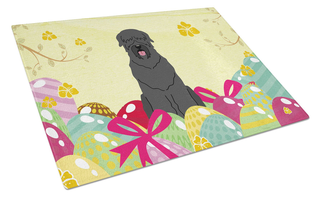 Easter Eggs Black Russian Terrier Cutting Board Tempered Glass Kitchen Cutting Surface, Heat Resistant Chopping, Non-Slip Feet, Food Prep & Serving