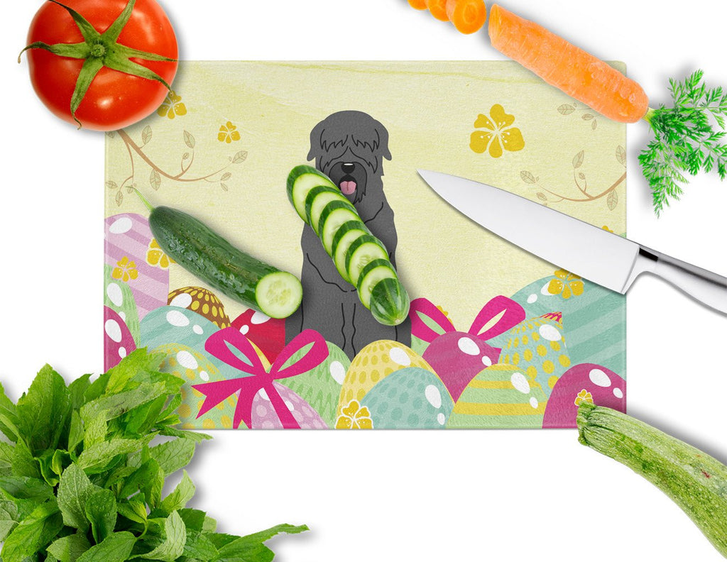 Easter Eggs Black Russian Terrier Cutting Board Tempered Glass Kitchen Cutting Surface, Heat Resistant Chopping, Non-Slip Feet, Food Prep & Serving