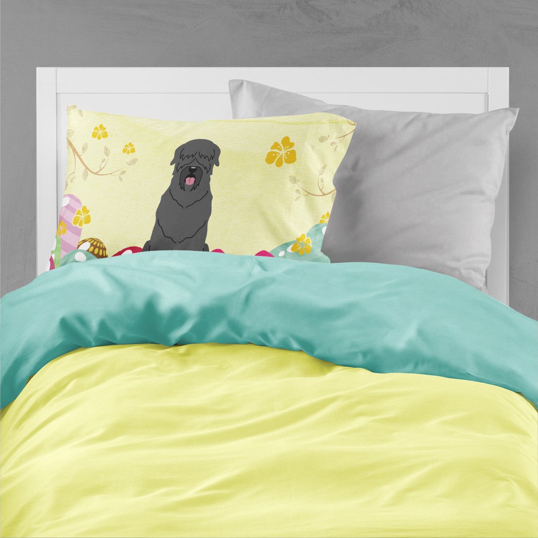 Easter Eggs Black Russian Terrier Standard Pillowcase Lightweight Super Soft Easy Care Decorative Artwork Pillowcase, Standard