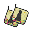 Easter Eggs Black Russian Terrier Pot Holder Set of 2 Heat Resistant Quilted Hot Pads 7.5 x 7.5 Inch, Insulated Kitchen Trivets for Cooking & Baking