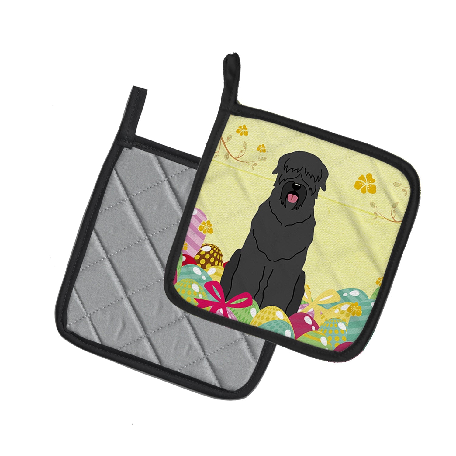 Easter Eggs Black Russian Terrier Pot Holder Set of 2 Heat Resistant Quilted Hot Pads 7.5 x 7.5 Inch, Insulated Kitchen Trivets for Cooking & Baking