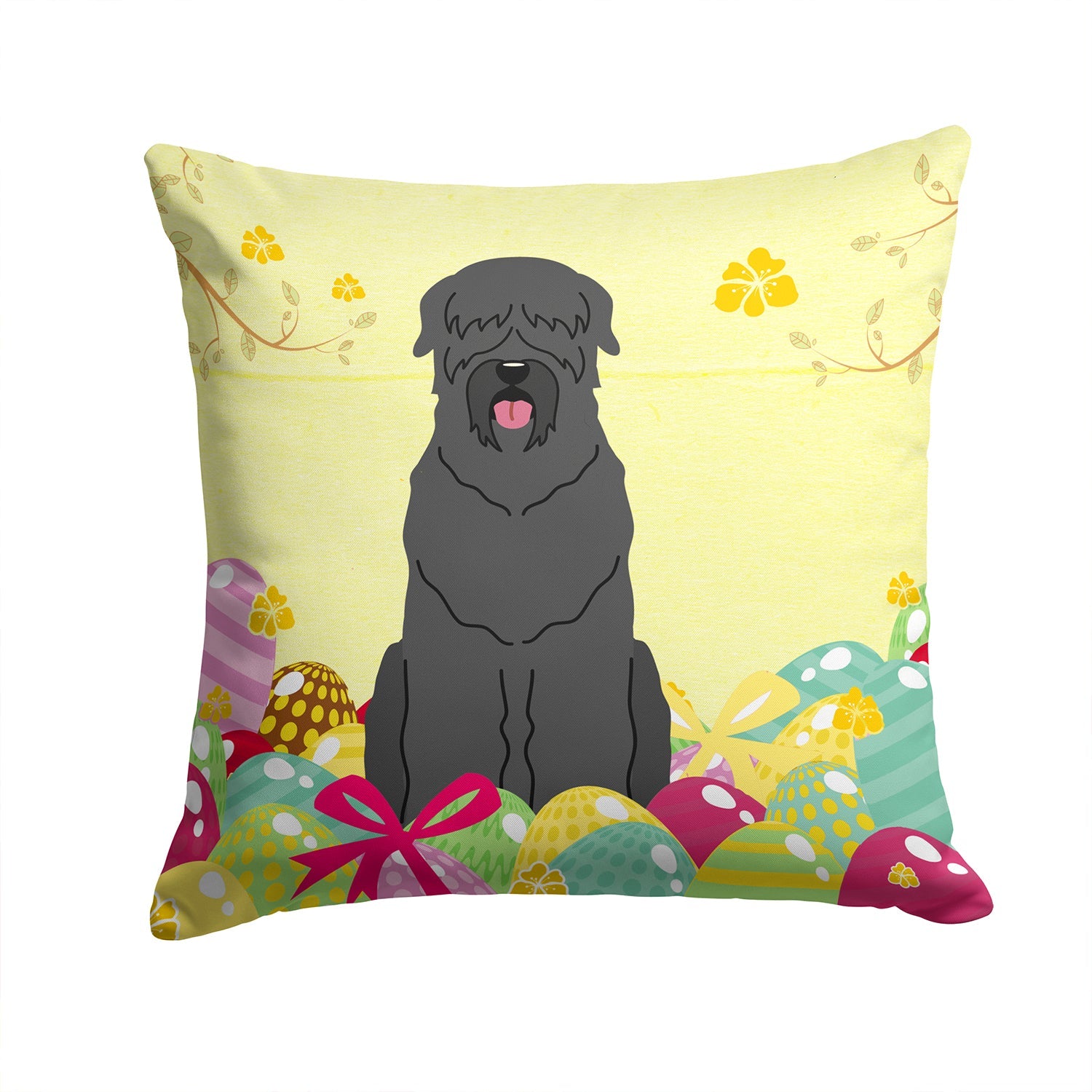 Easter Eggs Black Russian Terrier Decorative Throw Pillow 14x14 Indoor Outdoor Accent Cushion, Fabric Cover with Insert for Sofa, Bed, Porch & Living Room