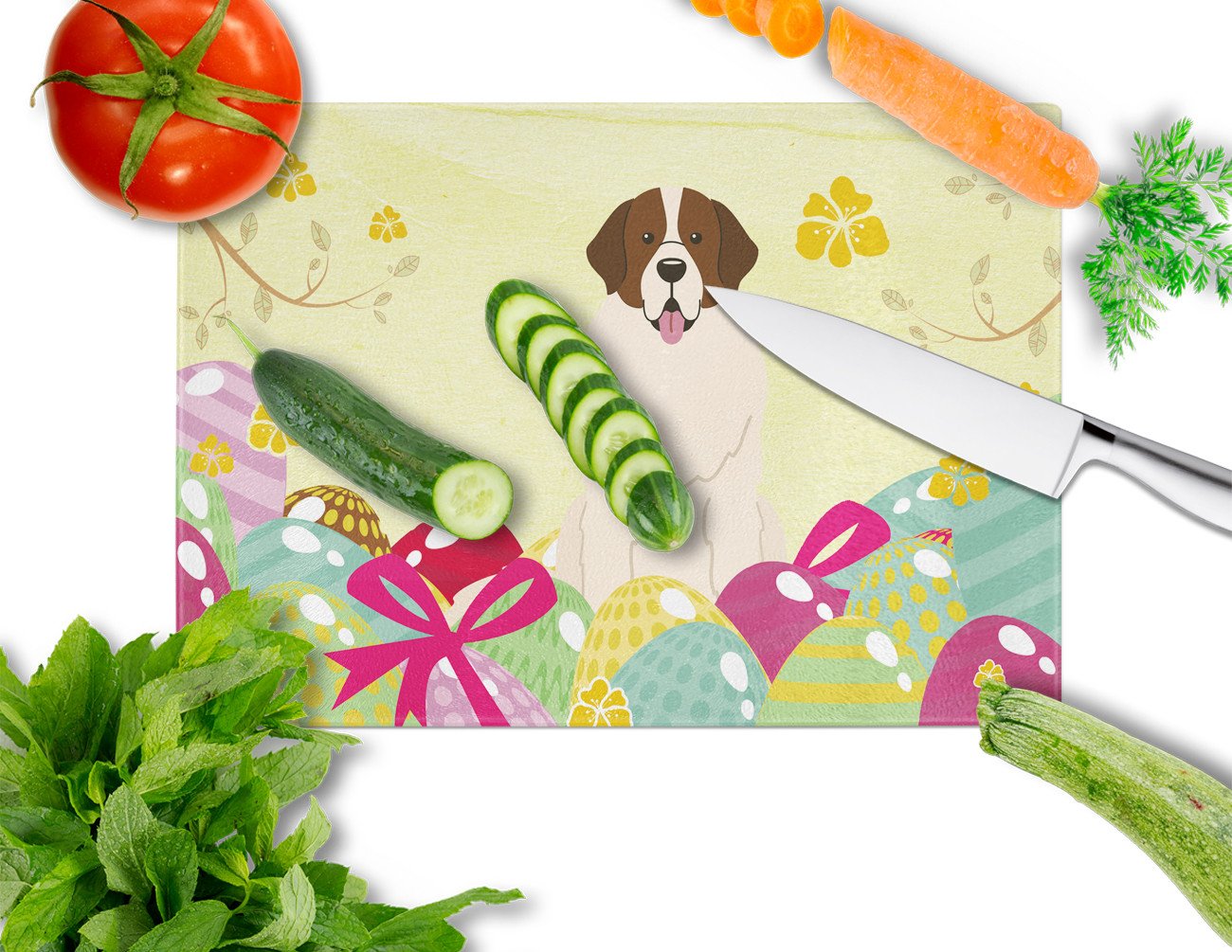 Easter Eggs Moscow Watchdog Cutting Board Tempered Glass Kitchen Cutting Surface, Heat Resistant Chopping, Non-Slip Feet, Food Prep & Serving