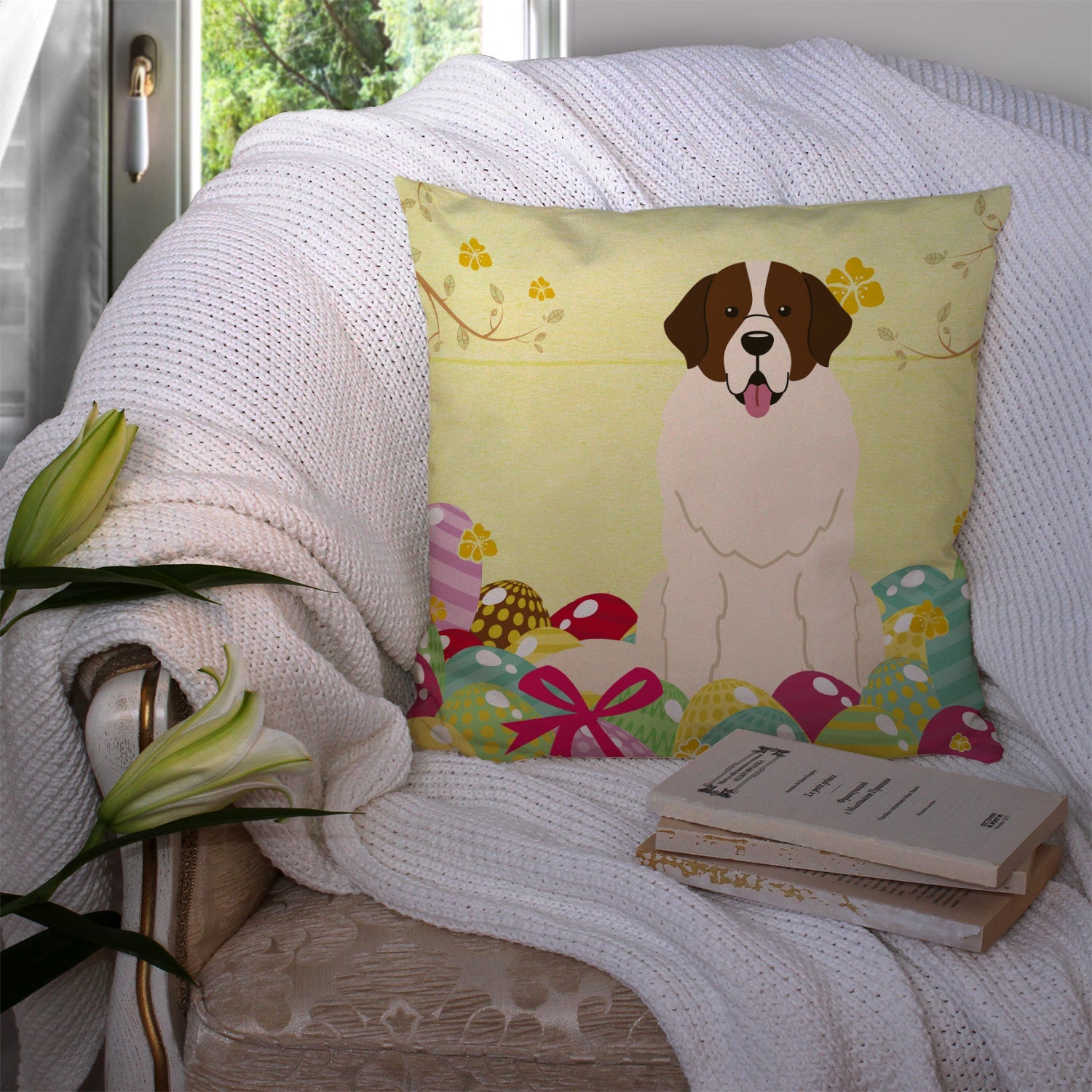 Easter Eggs Moscow Watchdog Decorative Throw Pillow 14x14 Indoor Outdoor Accent Cushion, Fabric Cover with Insert for Sofa, Bed, Porch & Living Room