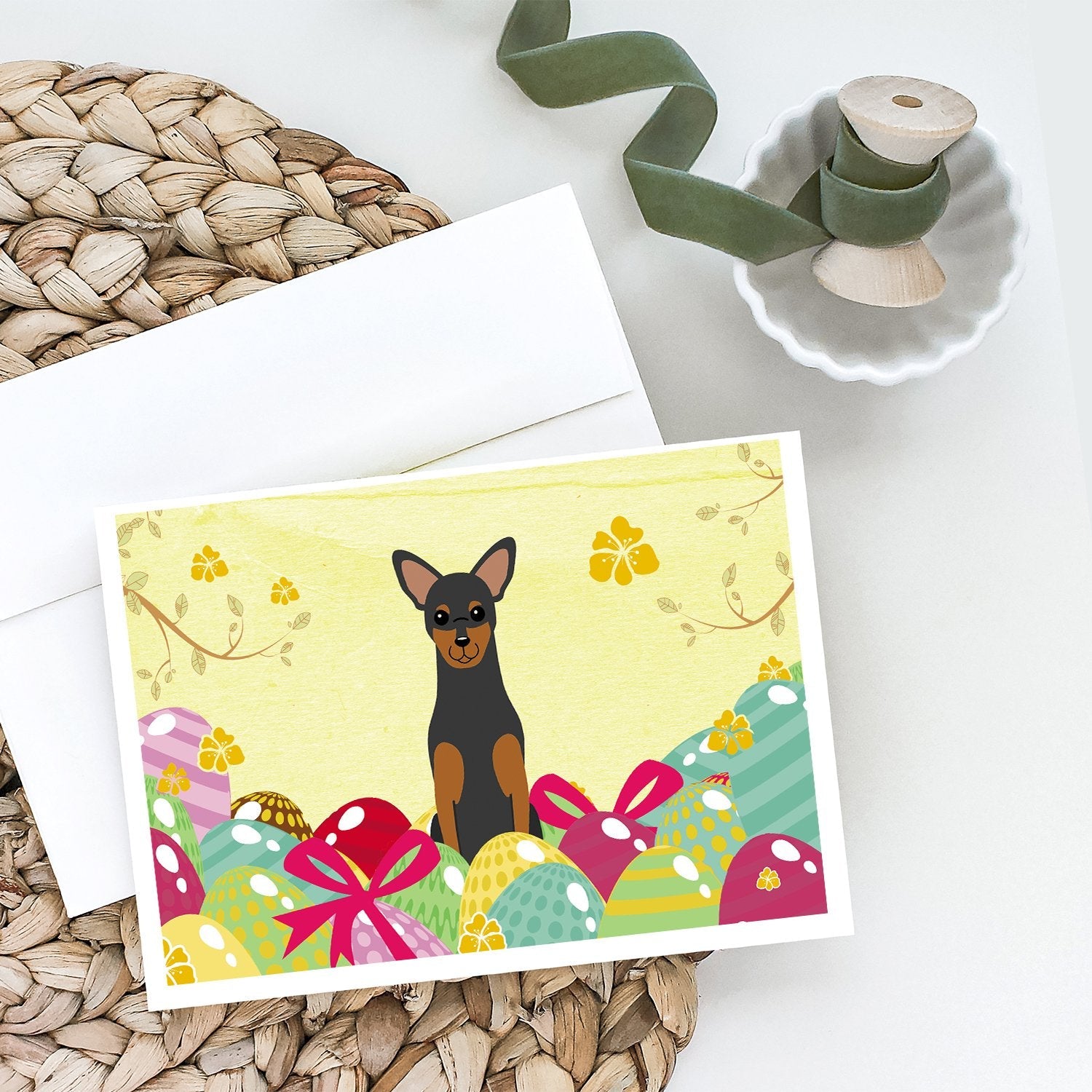 Easter Eggs Manchester Terrier Greeting Cards Pack of 8 Blank Cards with Envelopes Whimsical A7 Size 5x7