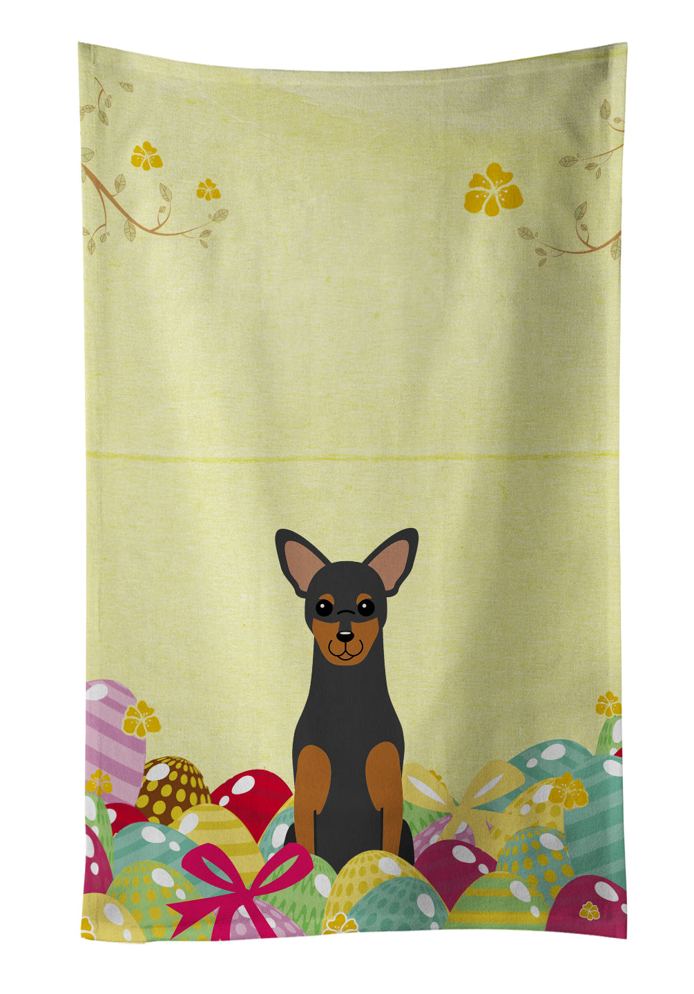 Easter Eggs Manchester Terrier Kitchen Towel Velour Plush Front and Cotton Loop Back Machine Washable