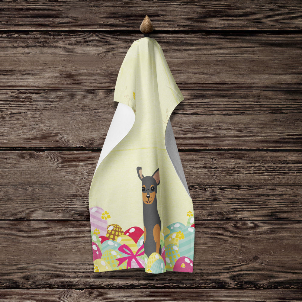 Easter Eggs Manchester Terrier Kitchen Towel Velour Plush Front and Cotton Loop Back Machine Washable