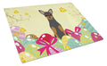 Easter Eggs Manchester Terrier Cutting Board Tempered Glass Kitchen Cutting Surface, Heat Resistant Chopping, Non-Slip Feet, Food Prep & Serving