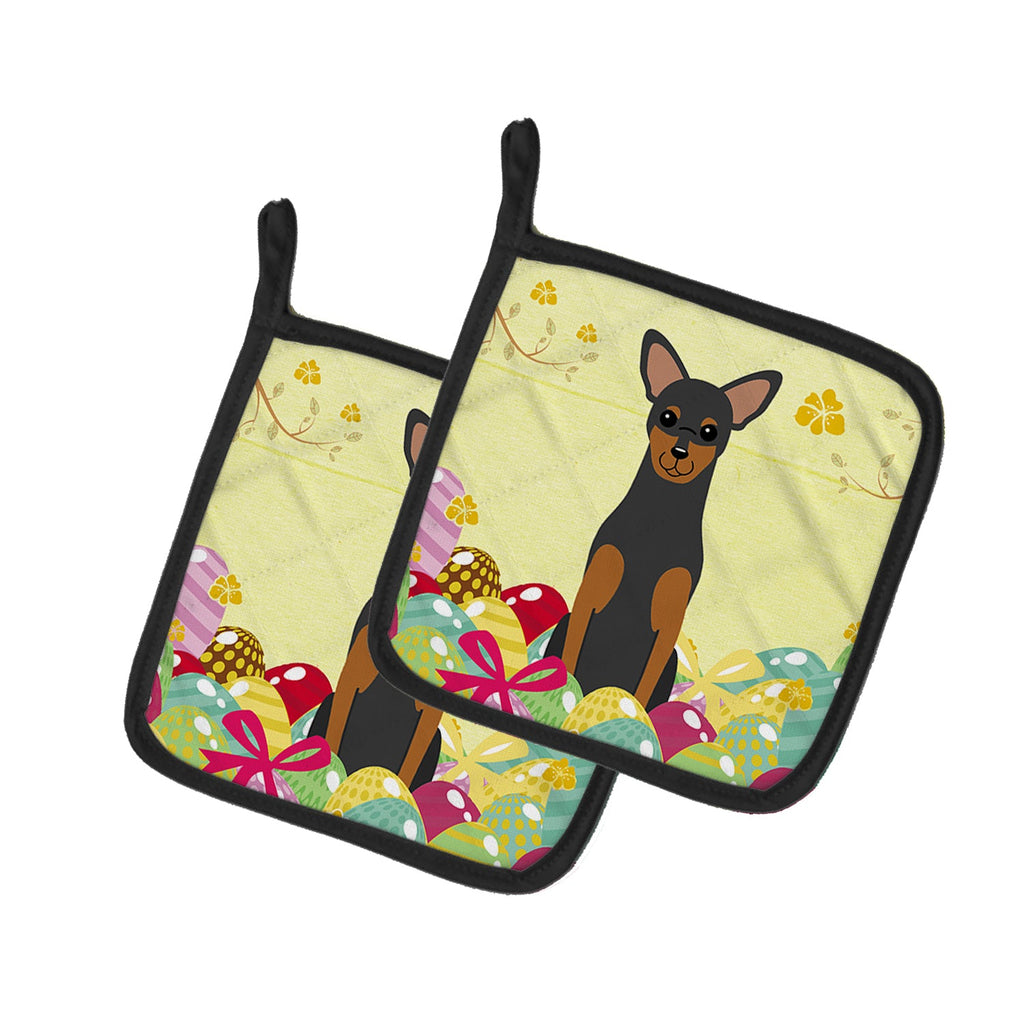 Easter Eggs Manchester Terrier Pot Holder Set of 2 Heat Resistant Quilted Hot Pads 7.5 x 7.5 Inch, Insulated Kitchen Trivets for Cooking & Baking