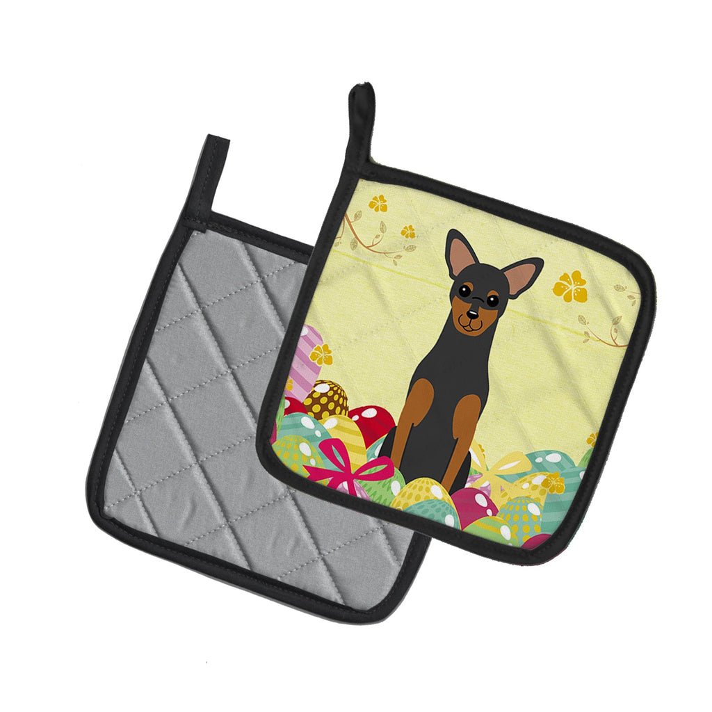 Easter Eggs Manchester Terrier Pot Holder Set of 2 Heat Resistant Quilted Hot Pads 7.5 x 7.5 Inch, Insulated Kitchen Trivets for Cooking & Baking