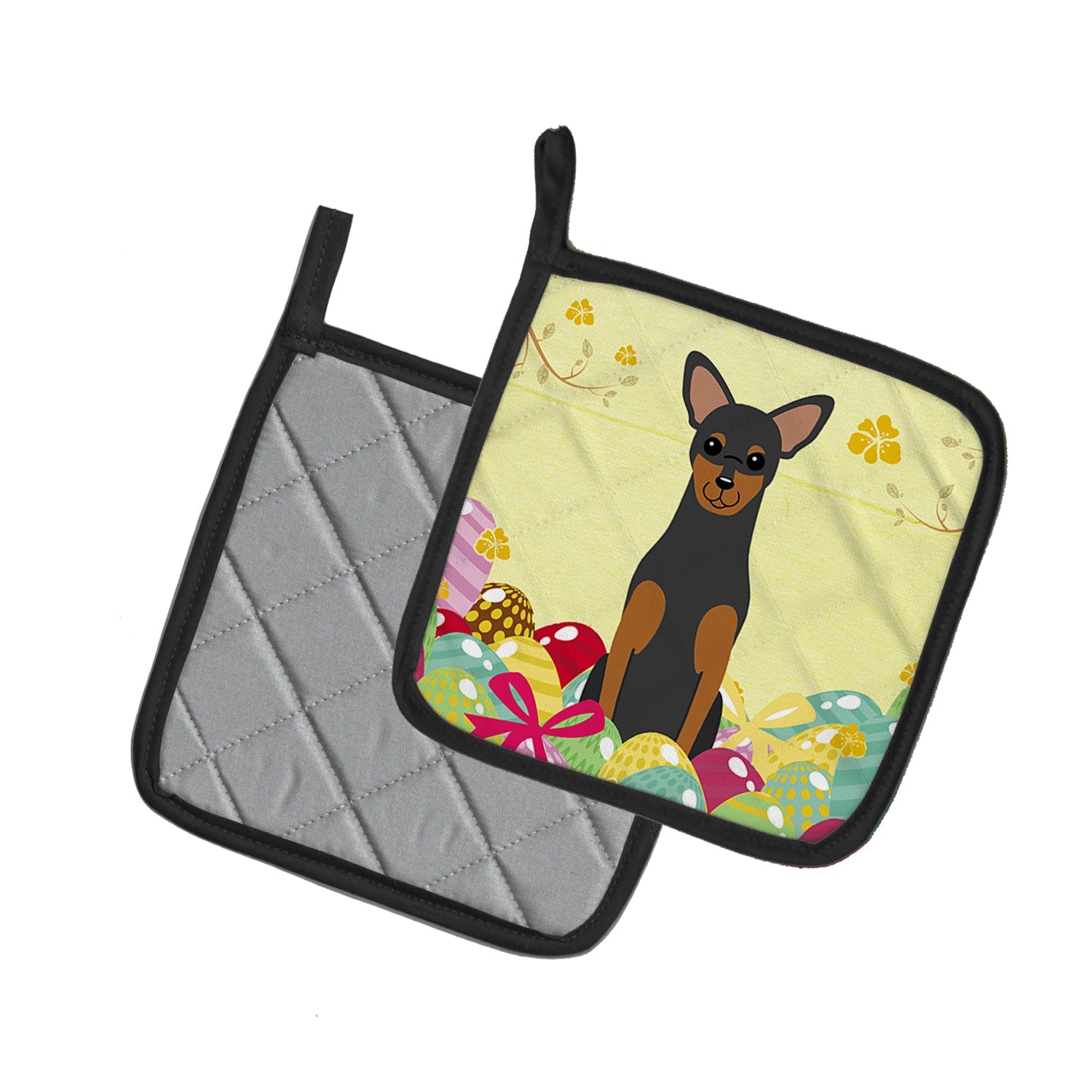 Easter Eggs Manchester Terrier Pot Holder Set of 2 Heat Resistant Quilted Hot Pads 7.5 x 7.5 Inch, Insulated Kitchen Trivets for Cooking & Baking