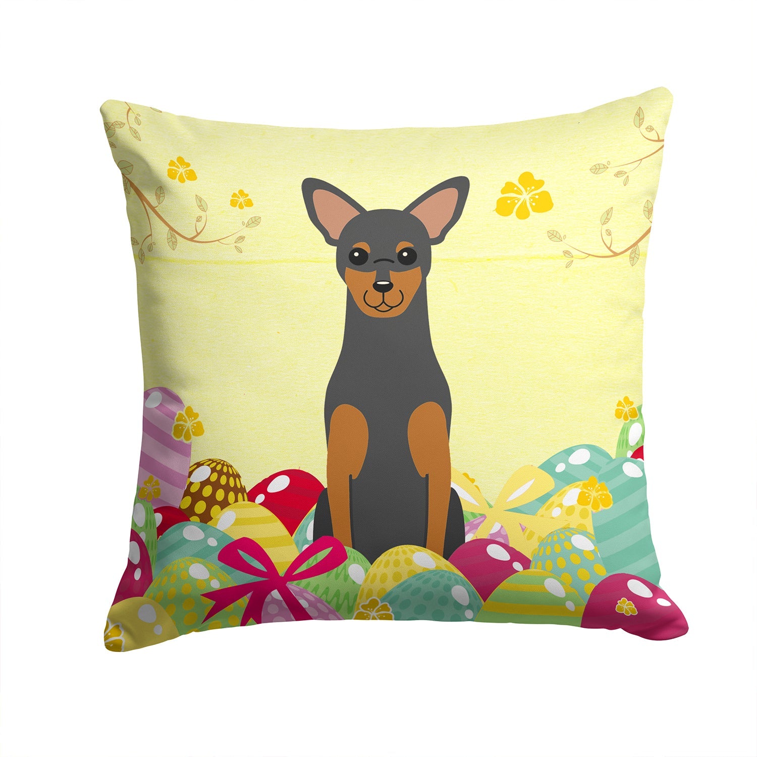 Easter Eggs Manchester Terrier Decorative Throw Pillow 14x14 Indoor Outdoor Accent Cushion, Fabric Cover with Insert for Sofa, Bed, Porch & Living Room