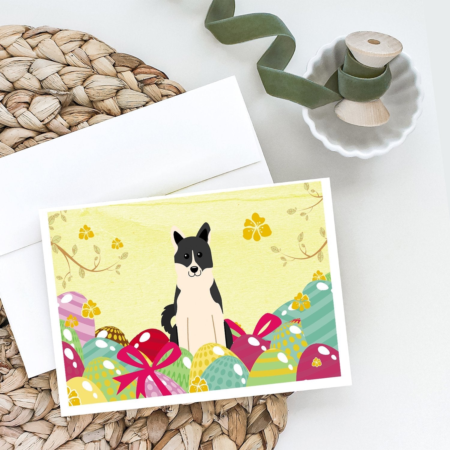 Easter Eggs Russo-European Laika Spitz Greeting Cards Pack of 8 Blank Cards with Envelopes Whimsical A7 Size 5x7