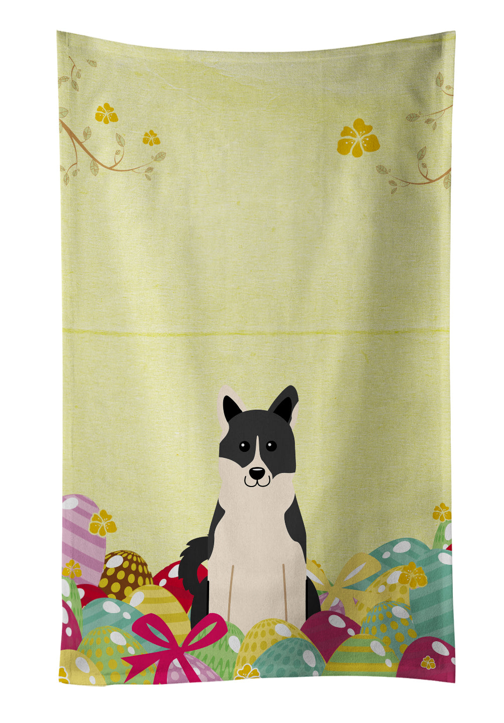 Easter Eggs Russo-European Laika Spitz Kitchen Towel Velour Plush Front and Cotton Loop Back Machine Washable