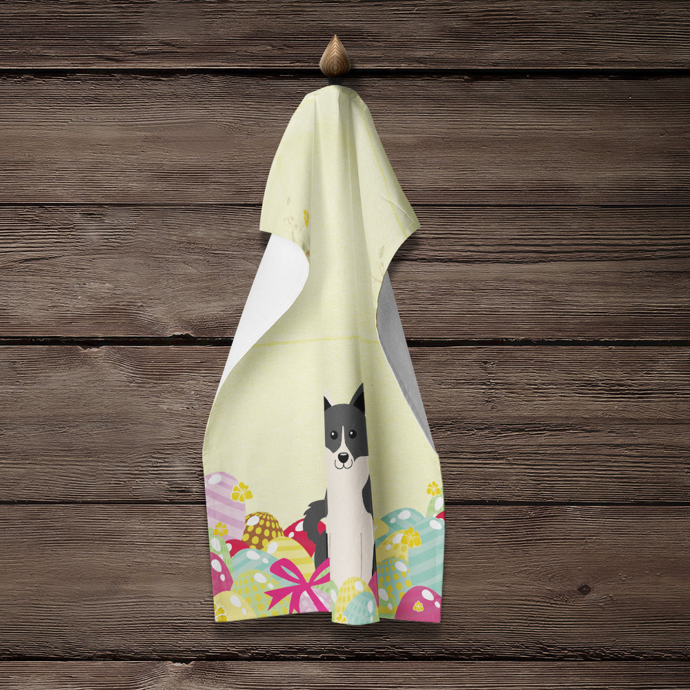 Easter Eggs Russo-European Laika Spitz Kitchen Towel Velour Plush Front and Cotton Loop Back Machine Washable