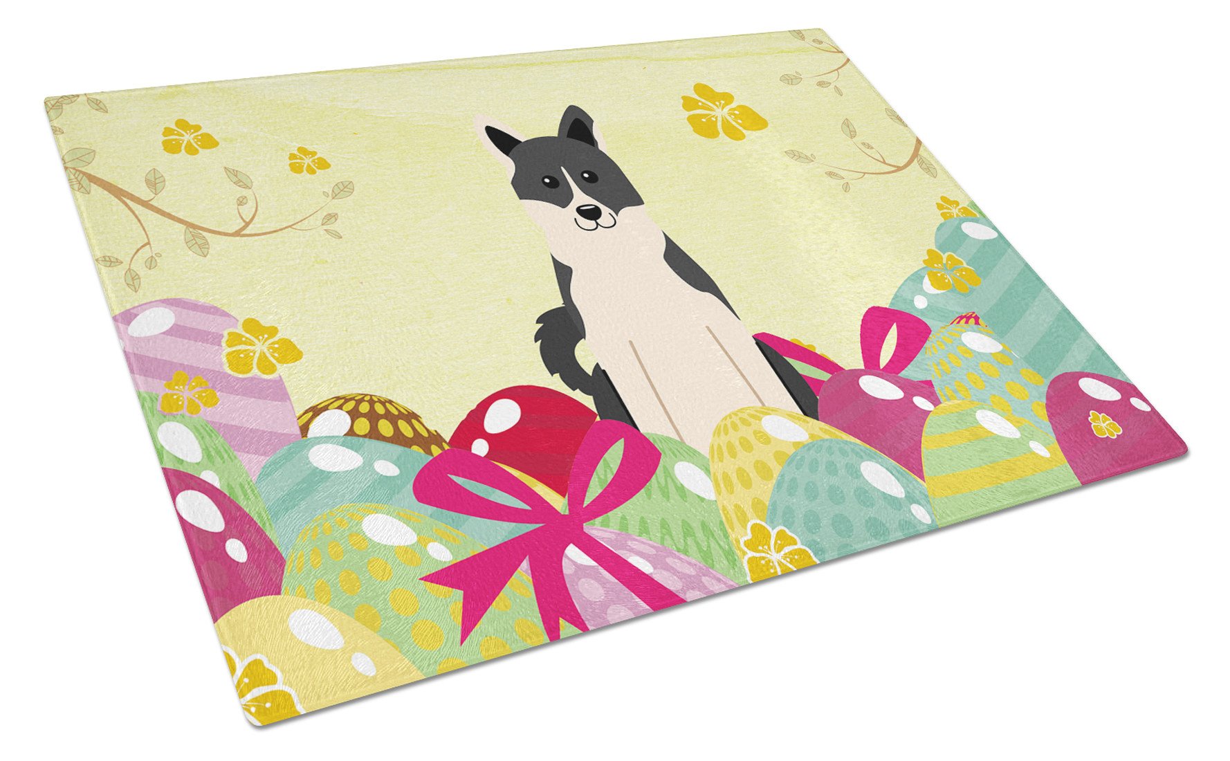 Easter Eggs Russo-European Laika Spitz Cutting Board Tempered Glass Kitchen Cutting Surface, Heat Resistant Chopping, Non-Slip Feet, Food Prep & Serving