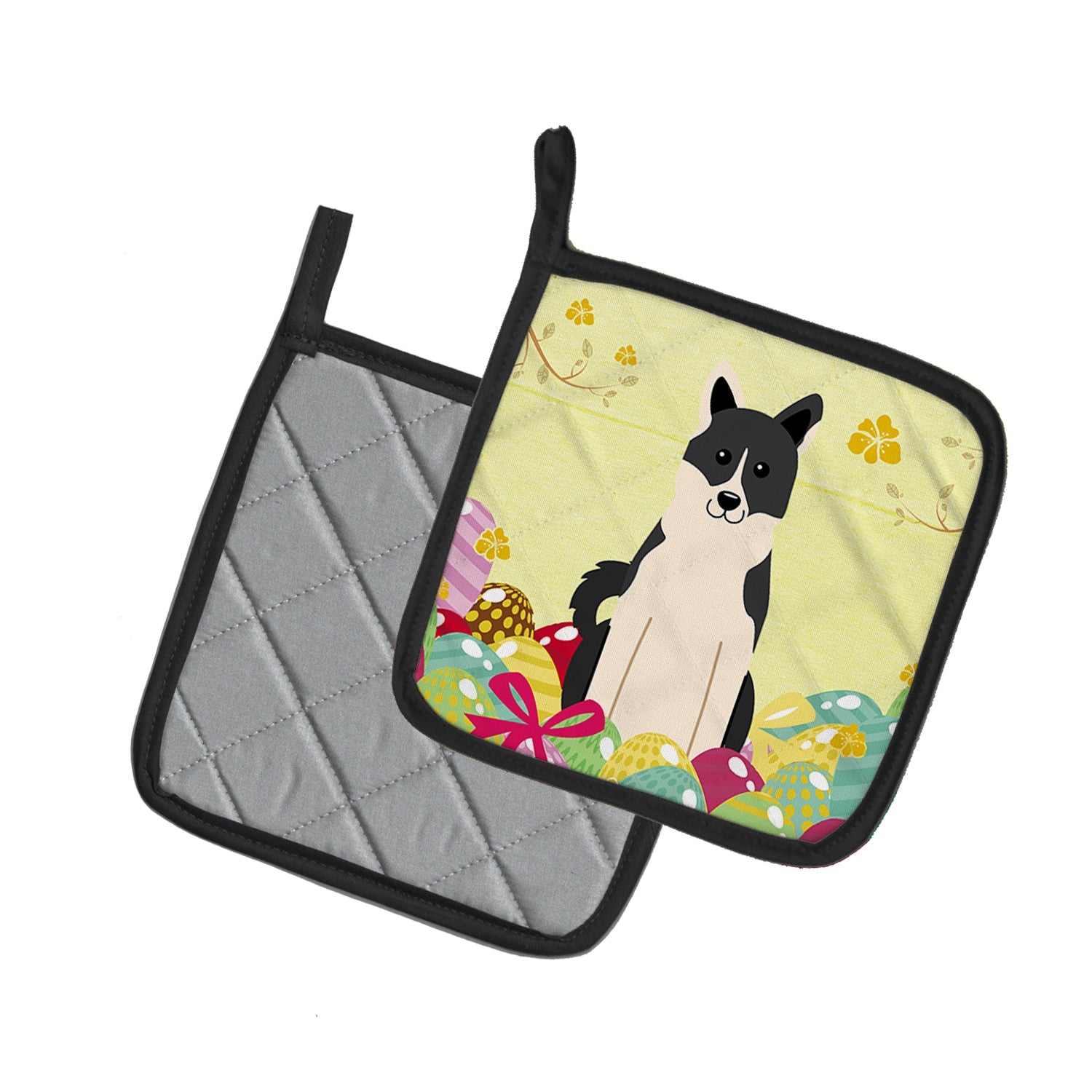 Easter Eggs Russo-European Laika Spitz Pot Holder Set of 2 Heat Resistant Quilted Hot Pads 7.5 x 7.5 Inch, Insulated Kitchen Trivets for Cooking & Baking