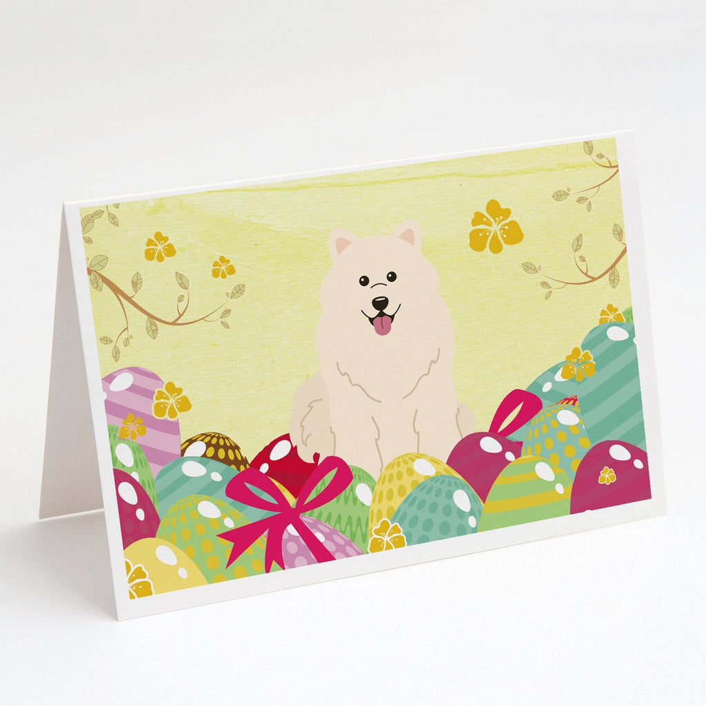 Easter Eggs Samoyed Greeting Cards Pack of 8 Blank Cards with Envelopes Whimsical A7 Size 5x7