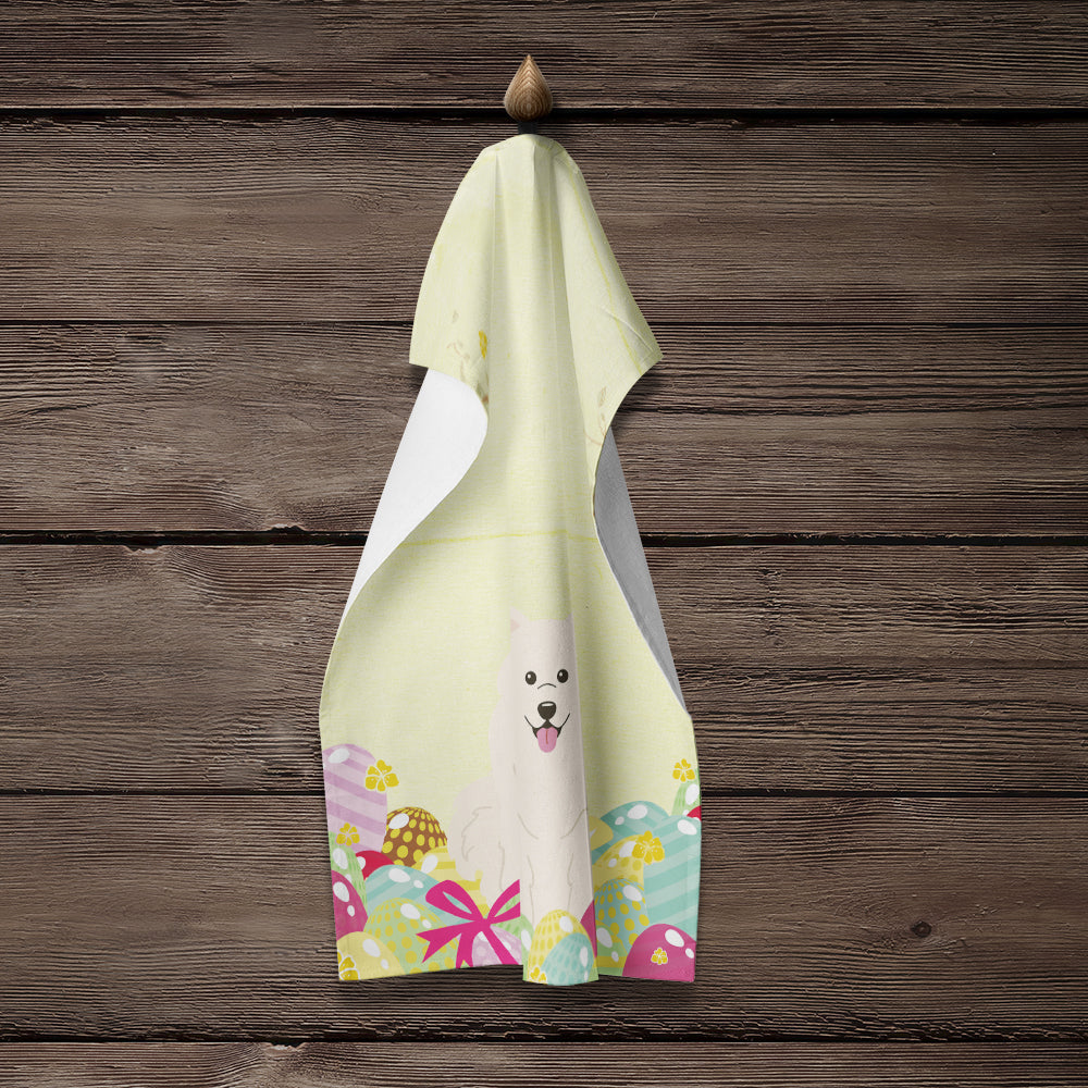 Easter Eggs Samoyed Kitchen Towel Velour Plush Front and Cotton Loop Back Machine Washable