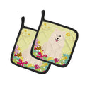 Easter Eggs Samoyed Pot Holder Set of 2 Heat Resistant Quilted Hot Pads 7.5 x 7.5 Inch, Insulated Kitchen Trivets for Cooking & Baking