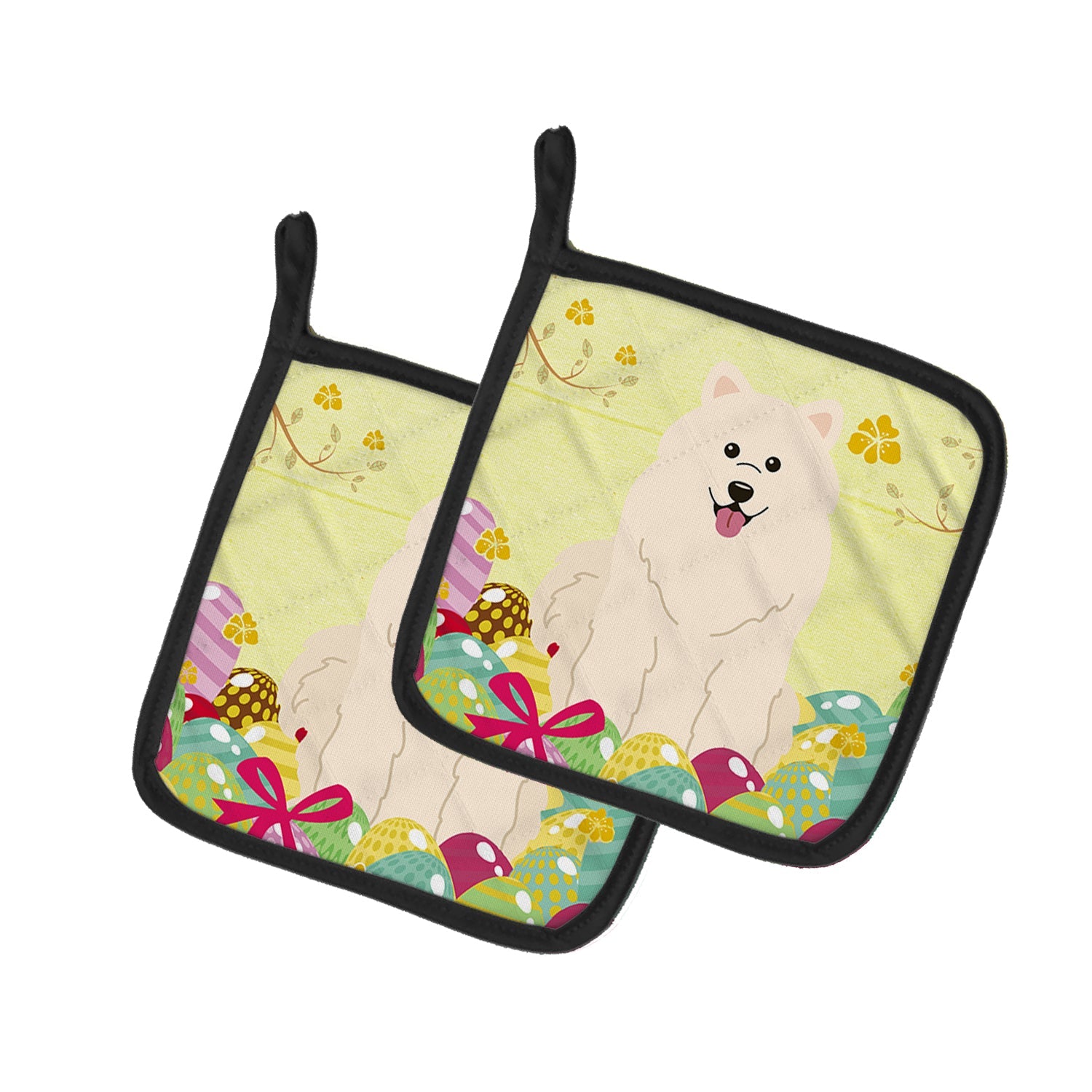 Easter Eggs Samoyed Pot Holder Set of 2 Heat Resistant Quilted Hot Pads 7.5 x 7.5 Inch, Insulated Kitchen Trivets for Cooking & Baking