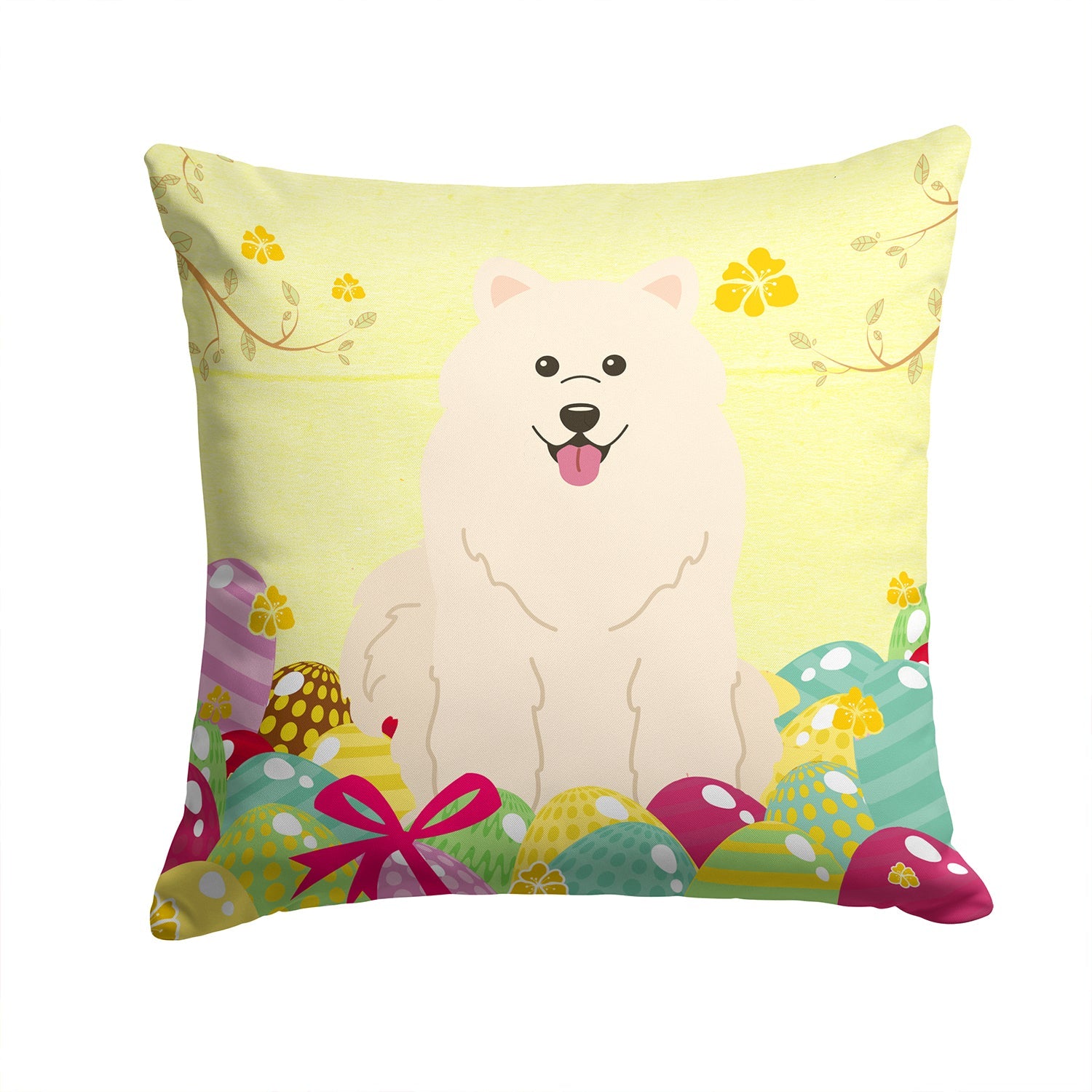 Easter Eggs Samoyed Decorative Throw Pillow 14x14 Indoor Outdoor Accent Cushion, Fabric Cover with Insert for Sofa, Bed, Porch & Living Room