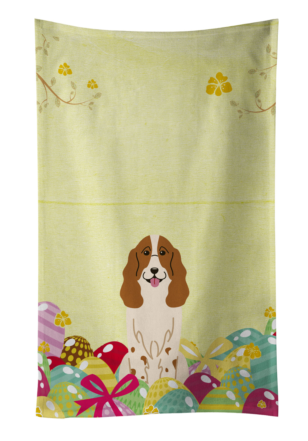 Easter Eggs Russian Spaniel Kitchen Towel Velour Plush Front and Cotton Loop Back Machine Washable
