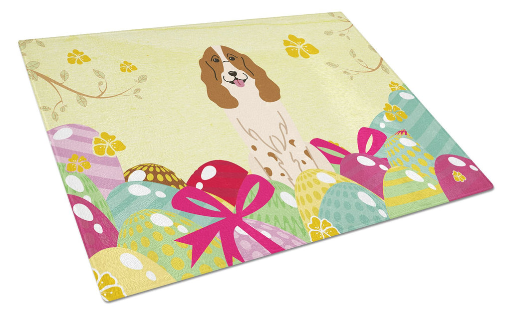 Easter Eggs Russian Spaniel Cutting Board Tempered Glass Kitchen Cutting Surface, Heat Resistant Chopping, Non-Slip Feet, Food Prep & Serving