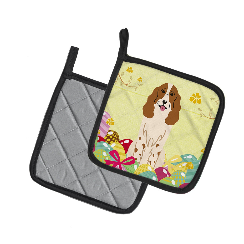 Easter Eggs Russian Spaniel Pot Holder Set of 2 Heat Resistant Quilted Hot Pads 7.5 x 7.5 Inch, Insulated Kitchen Trivets for Cooking & Baking