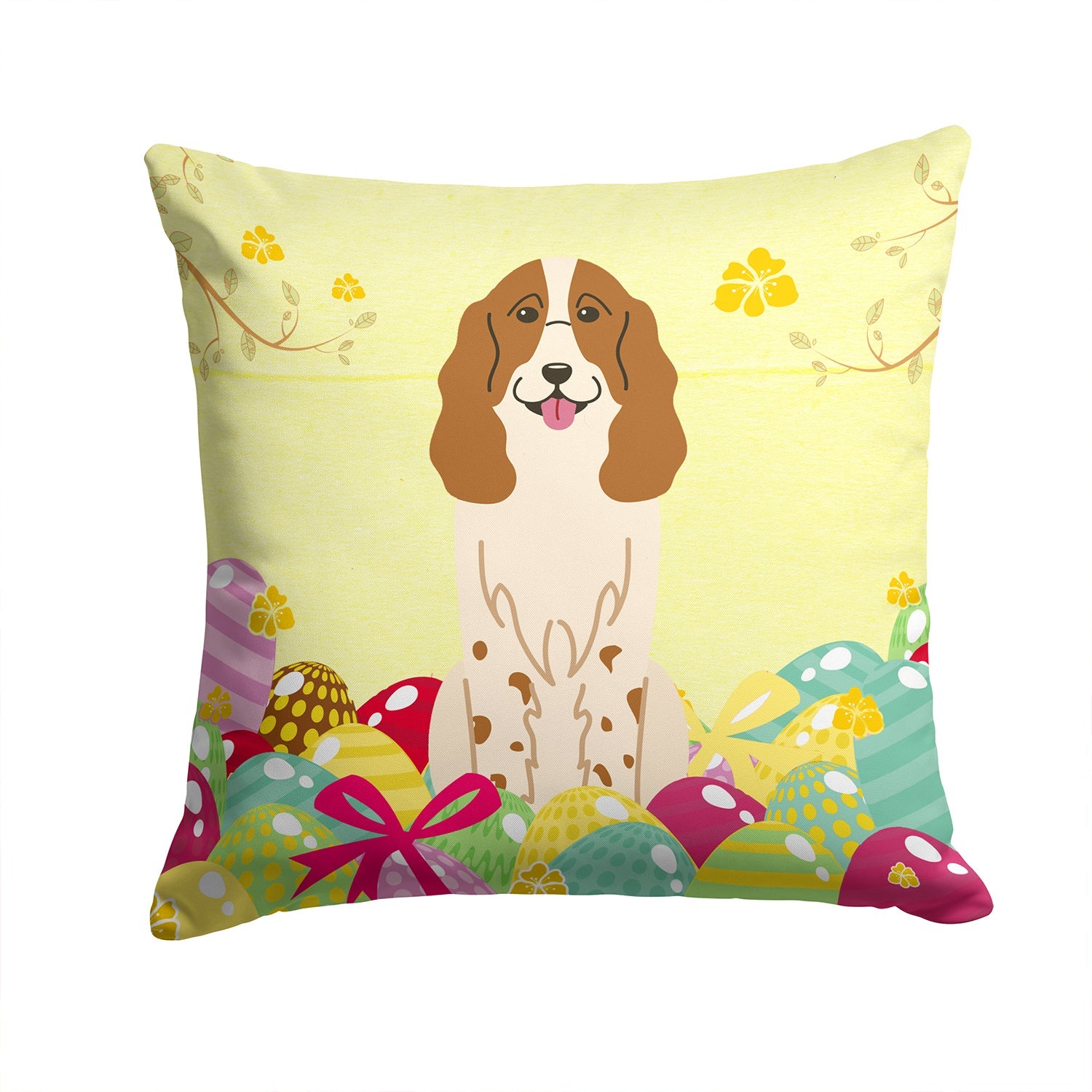 Easter Eggs Russian Spaniel Decorative Throw Pillow 14x14 Indoor Outdoor Accent Cushion, Fabric Cover with Insert for Sofa, Bed, Porch & Living Room