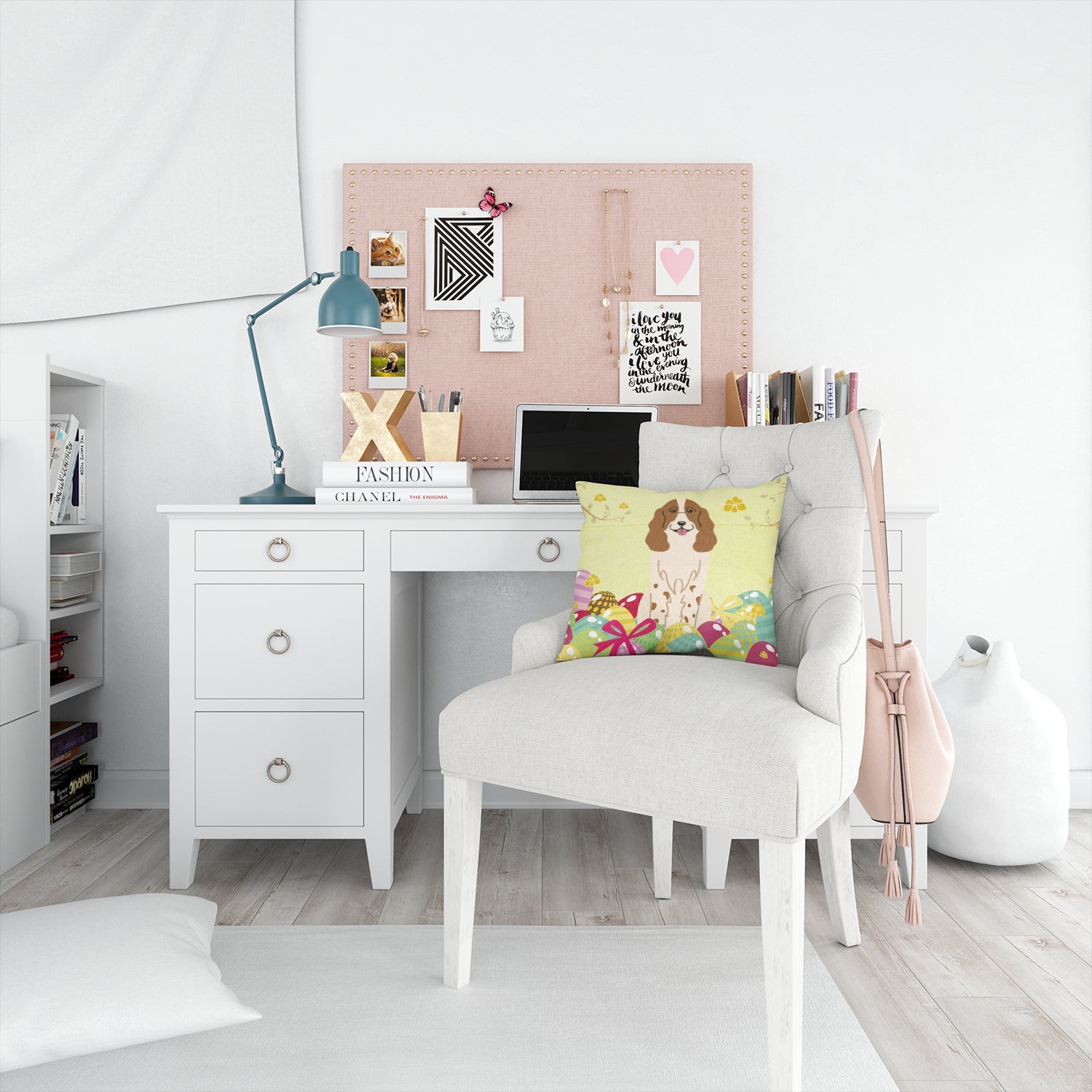 Easter Eggs Russian Spaniel Decorative Throw Pillow 14x14 Indoor Outdoor Accent Cushion, Fabric Cover with Insert for Sofa, Bed, Porch & Living Room