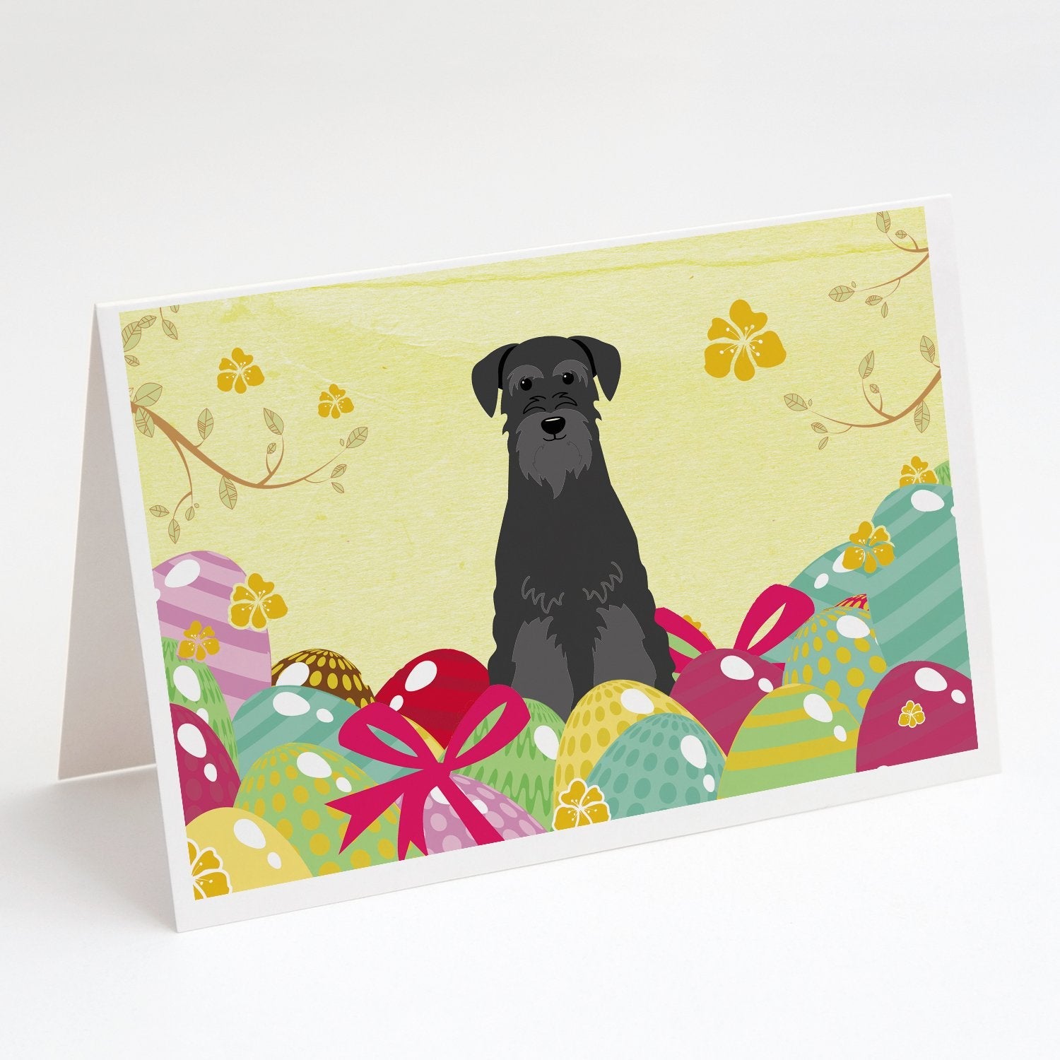 Easter Eggs Standard Schnauzer Black Greeting Cards Pack of 8 Blank Cards with Envelopes Whimsical A7 Size 5x7