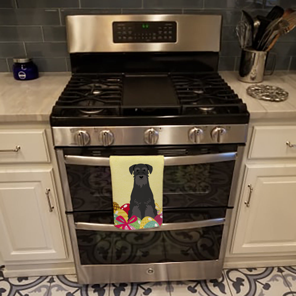 Easter Eggs Standard Schnauzer Black Kitchen Towel Velour Plush Front and Cotton Loop Back Machine Washable