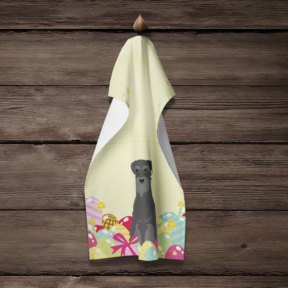 Easter Eggs Standard Schnauzer Black Kitchen Towel Velour Plush Front and Cotton Loop Back Machine Washable
