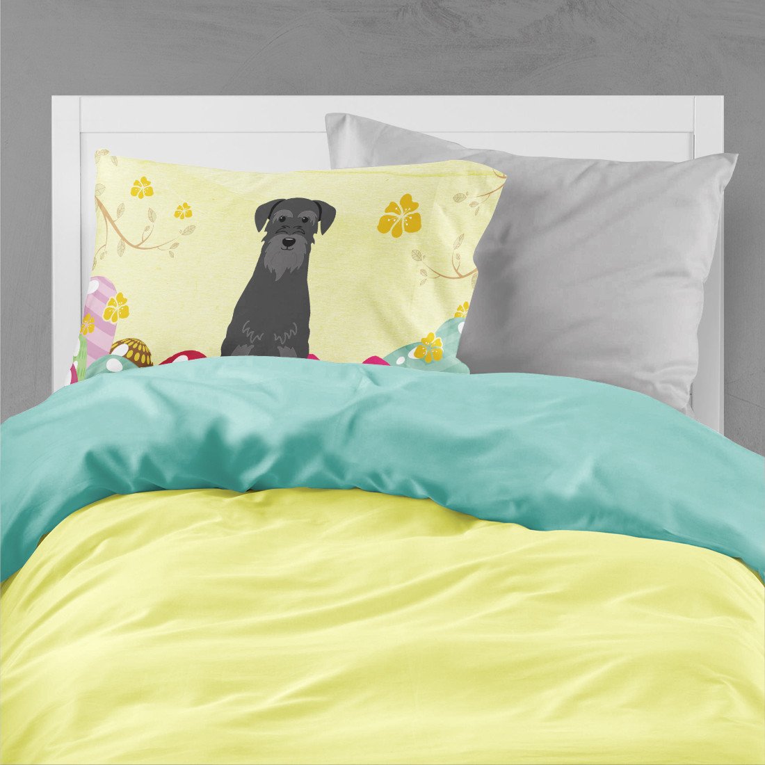 Easter Eggs Standard Schnauzer Black Standard Pillowcase Lightweight Super Soft Easy Care Decorative Artwork Pillowcase, Standard