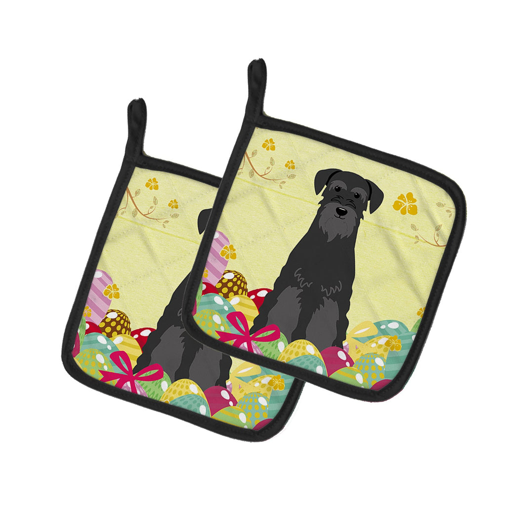 Easter Eggs Standard Schnauzer Black Pot Holder Set of 2 Heat Resistant Quilted Hot Pads 7.5 x 7.5 Inch, Insulated Kitchen Trivets for Cooking & Baking