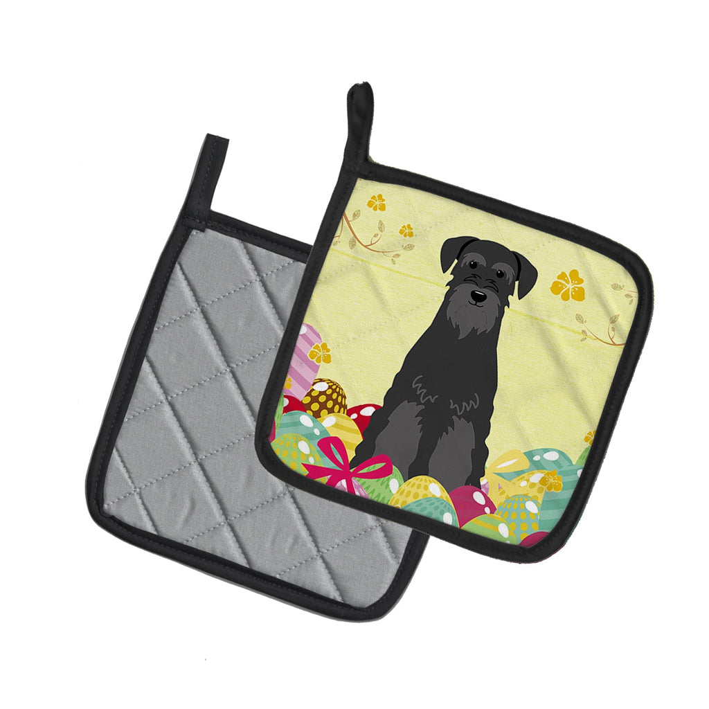 Easter Eggs Standard Schnauzer Black Pot Holder Set of 2 Heat Resistant Quilted Hot Pads 7.5 x 7.5 Inch, Insulated Kitchen Trivets for Cooking & Baking