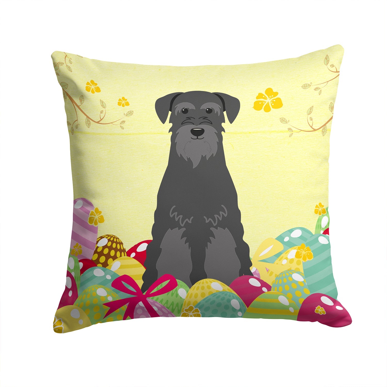 Easter Eggs Standard Schnauzer Black Decorative Throw Pillow 14x14 Indoor Outdoor Accent Cushion, Fabric Cover with Insert for Sofa, Bed, Porch & Living Room