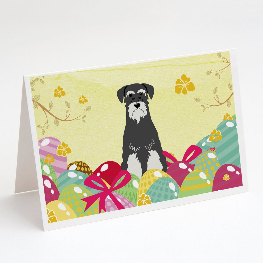 Easter Eggs Standard Schnauzer Salt and Pepper Greeting Cards Pack of 8 Blank Cards with Envelopes Whimsical A7 Size 5x7