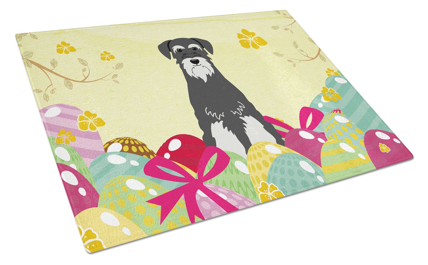 Easter Eggs Standard Schnauzer Salt and Pepper Cutting Board Tempered Glass Kitchen Cutting Surface, Heat Resistant Chopping, Non-Slip Feet, Food Prep & Serving