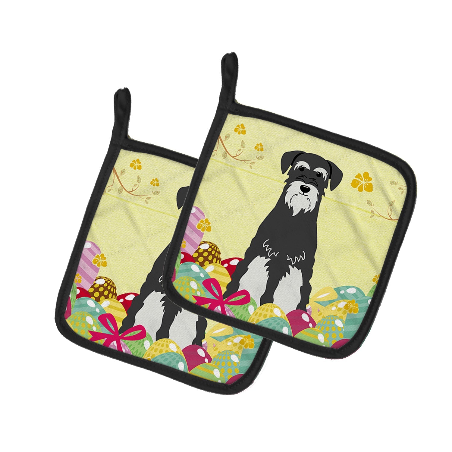 Easter Eggs Standard Schnauzer Salt and Pepper Pot Holder Set of 2 Heat Resistant Quilted Hot Pads 7.5 x 7.5 Inch, Insulated Kitchen Trivets for Cooking & Baking