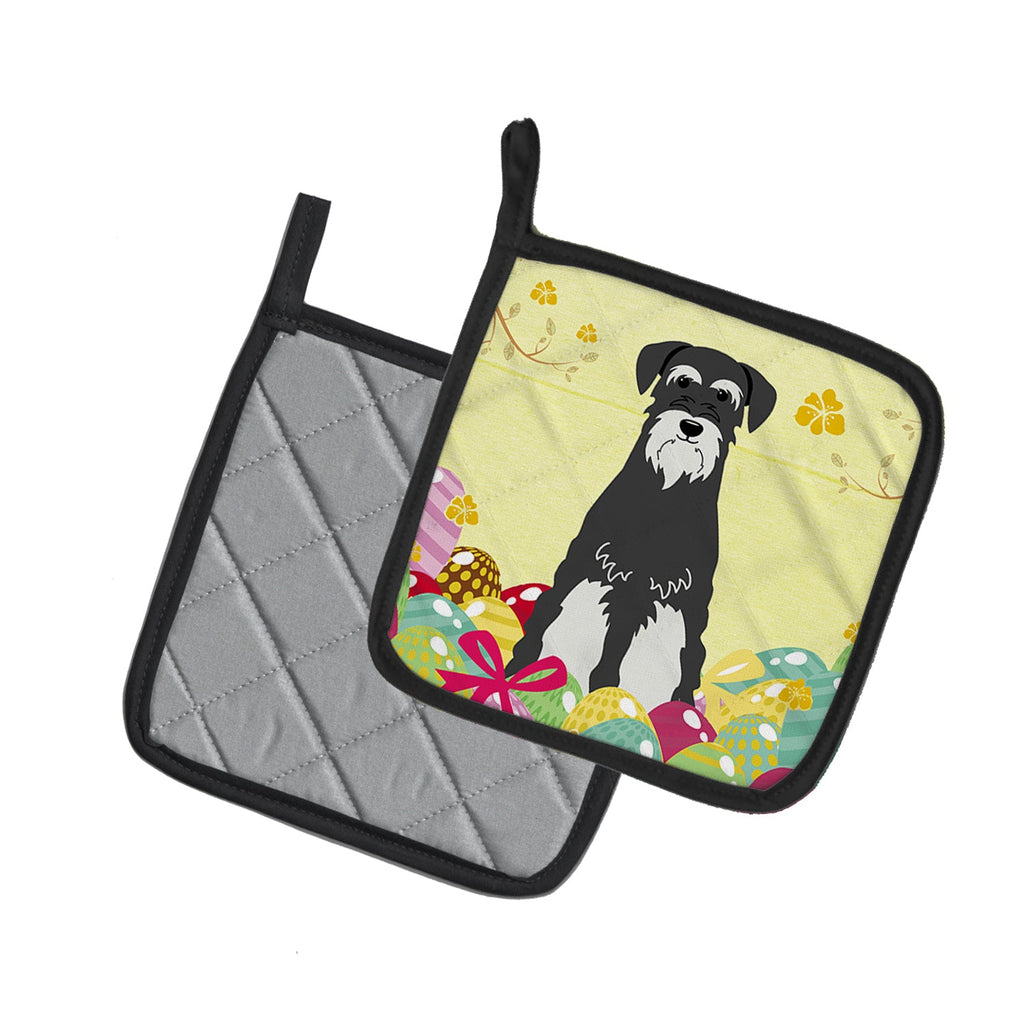 Easter Eggs Standard Schnauzer Salt and Pepper Pot Holder Set of 2 Heat Resistant Quilted Hot Pads 7.5 x 7.5 Inch, Insulated Kitchen Trivets for Cooking & Baking
