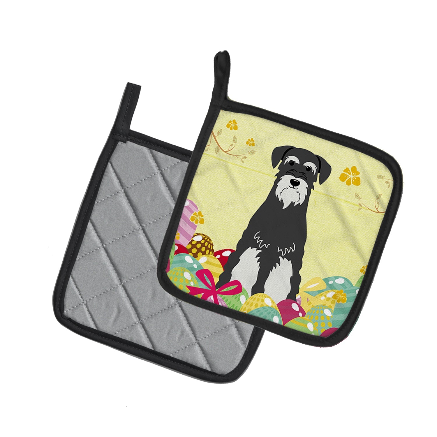 Easter Eggs Standard Schnauzer Salt and Pepper Pot Holder Set of 2 Heat Resistant Quilted Hot Pads 7.5 x 7.5 Inch, Insulated Kitchen Trivets for Cooking & Baking