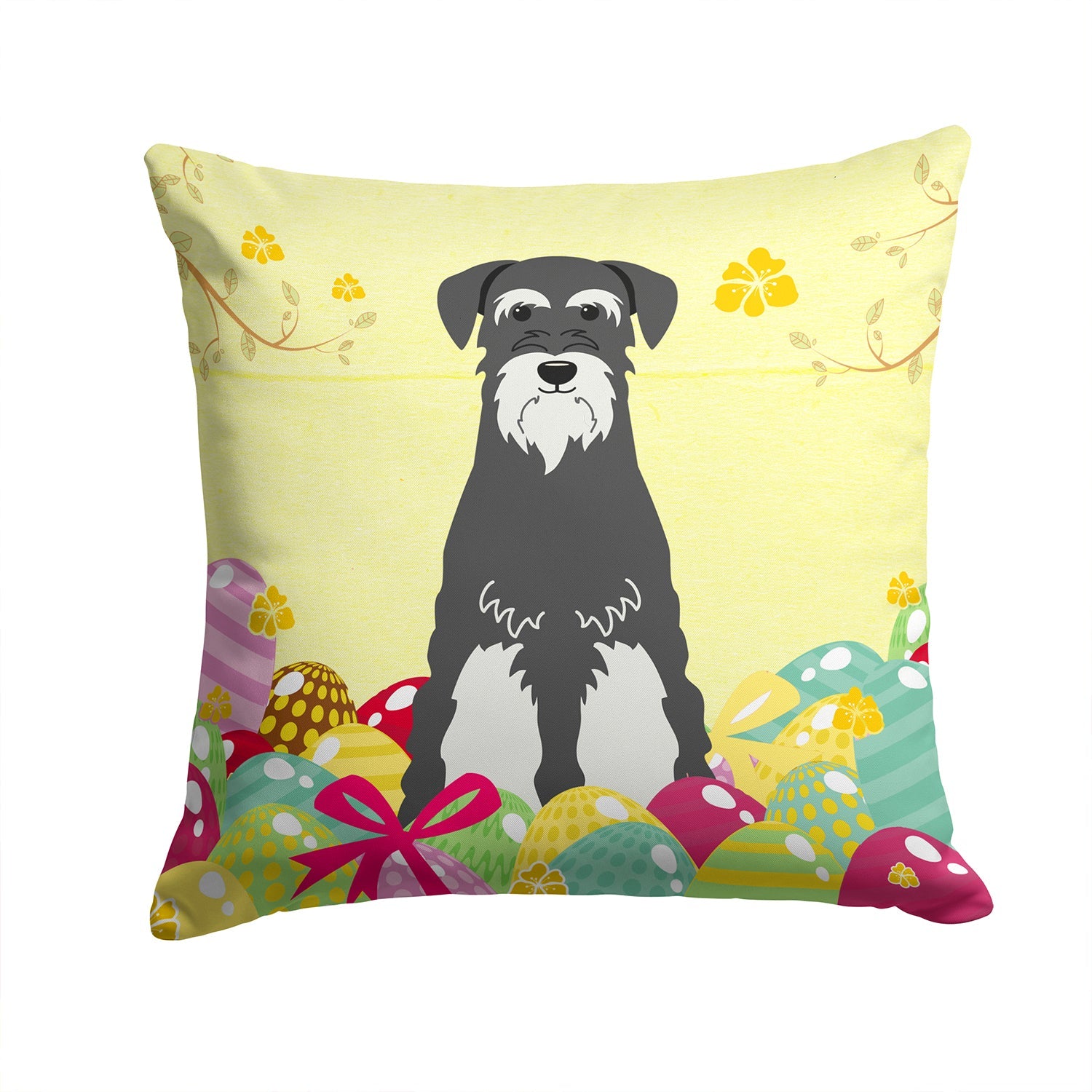 Easter Eggs Standard Schnauzer Salt and Pepper Decorative Throw Pillow 14x14 Indoor Outdoor Accent Cushion, Fabric Cover with Insert for Sofa, Bed, Porch & Living Room