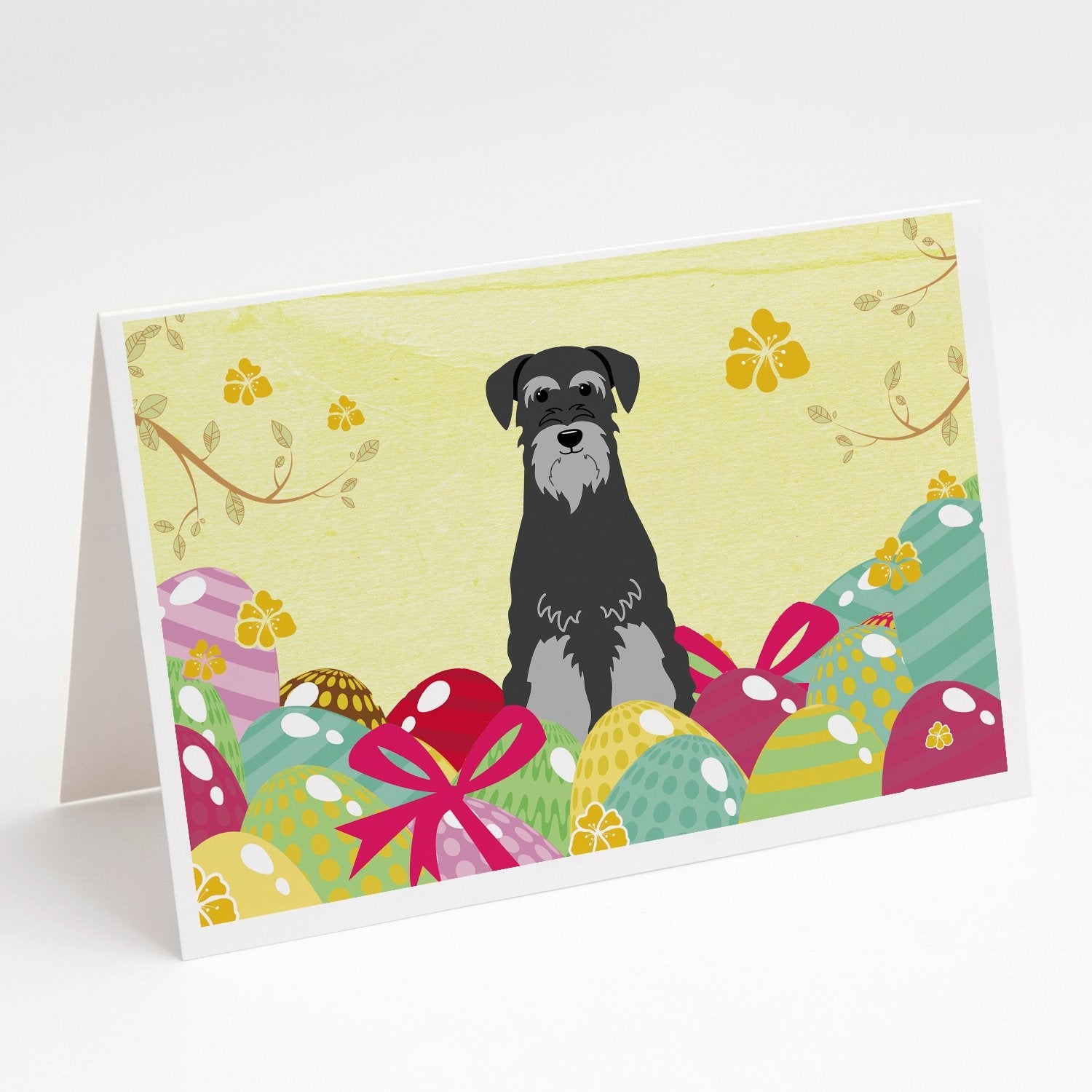 Easter Eggs Standard Schnauzer Black Grey Greeting Cards Pack of 8 Blank Cards with Envelopes Whimsical A7 Size 5x7