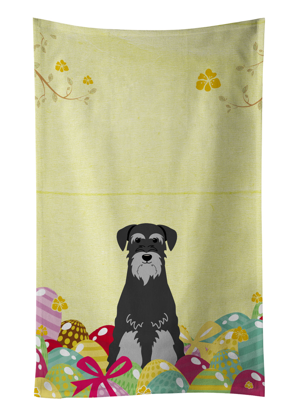 Easter Eggs Standard Schnauzer Black Grey Kitchen Towel Velour Plush Front and Cotton Loop Back Machine Washable