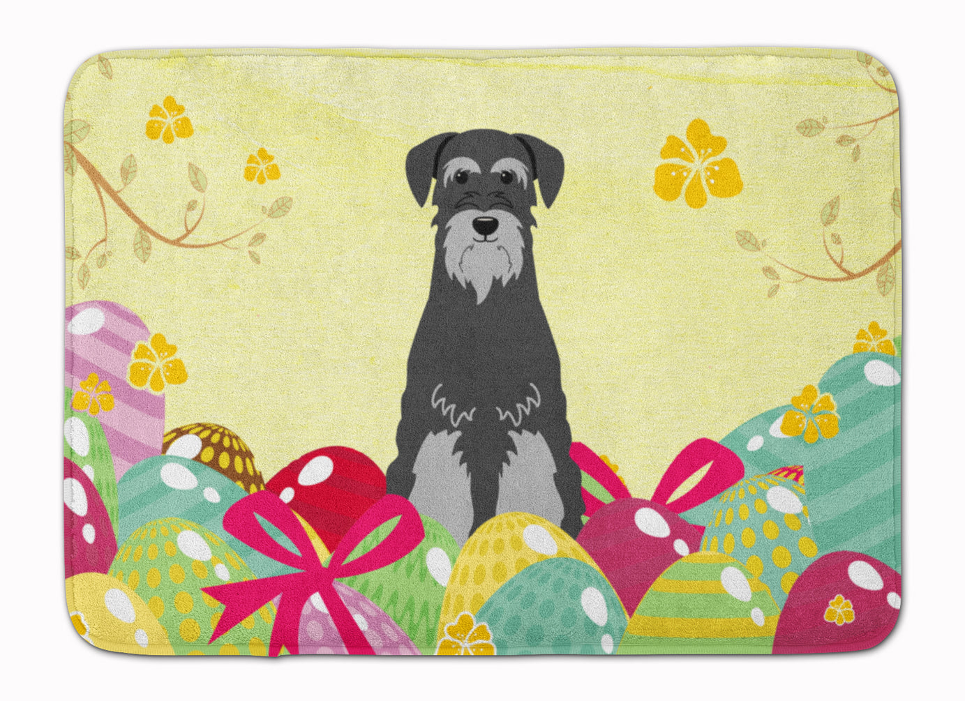 Easter Eggs Standard Schnauzer Black Grey Memory Foam Kitchen Mat Machine Washable Anti-Fatigue Cushion Comfort Bath or Kitchen Rug