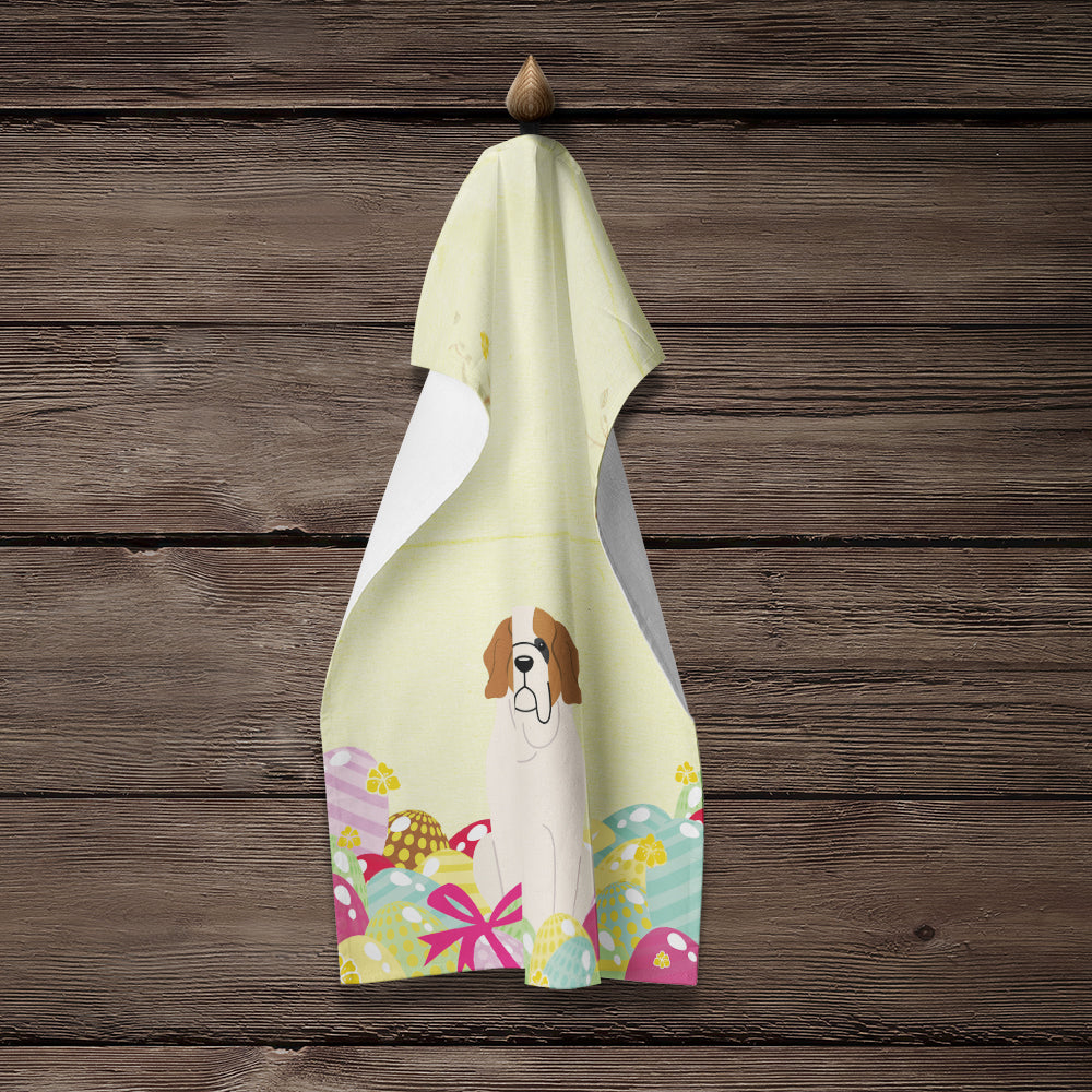 Easter Eggs Saint Bernard Kitchen Towel Velour Plush Front and Cotton Loop Back Machine Washable