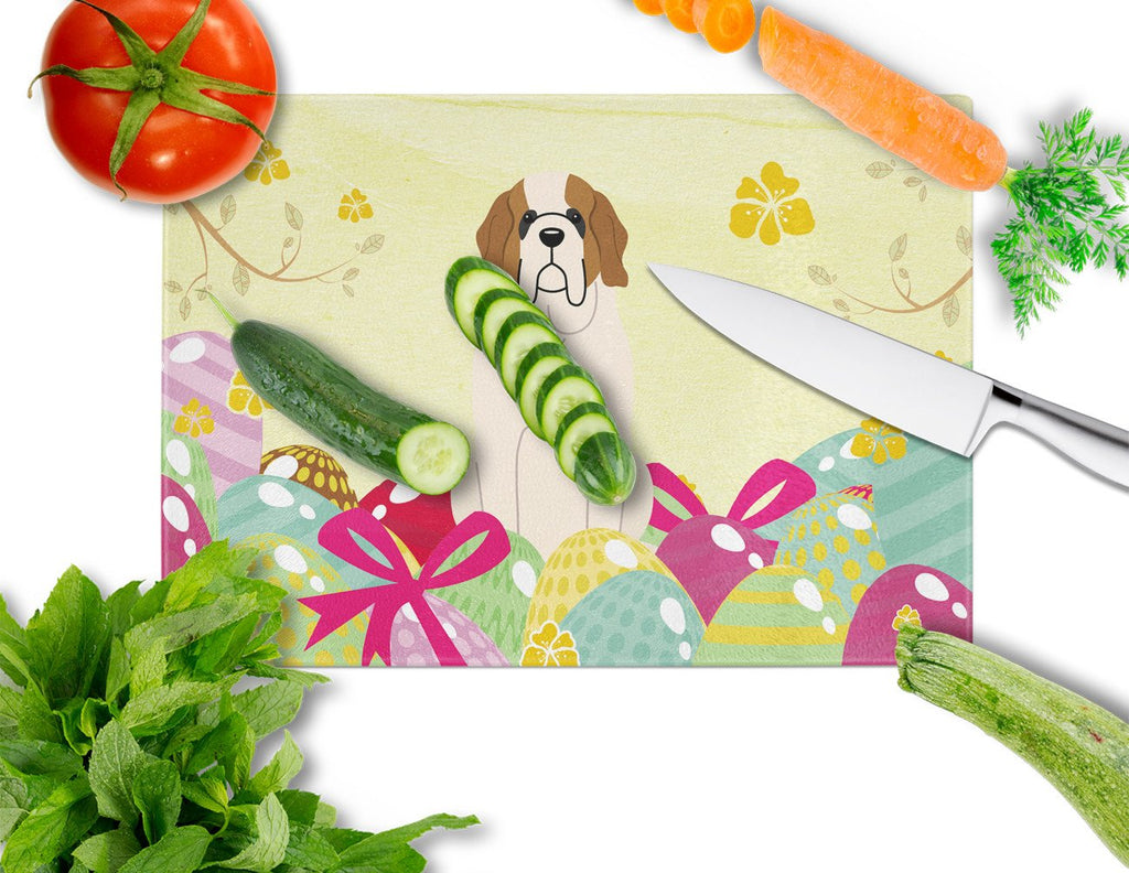 Easter Eggs Saint Bernard Cutting Board Tempered Glass Kitchen Cutting Surface, Heat Resistant Chopping, Non-Slip Feet, Food Prep & Serving