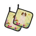 Easter Eggs Saint Bernard Pot Holder Set of 2 Heat Resistant Quilted Hot Pads 7.5 x 7.5 Inch, Insulated Kitchen Trivets for Cooking & Baking